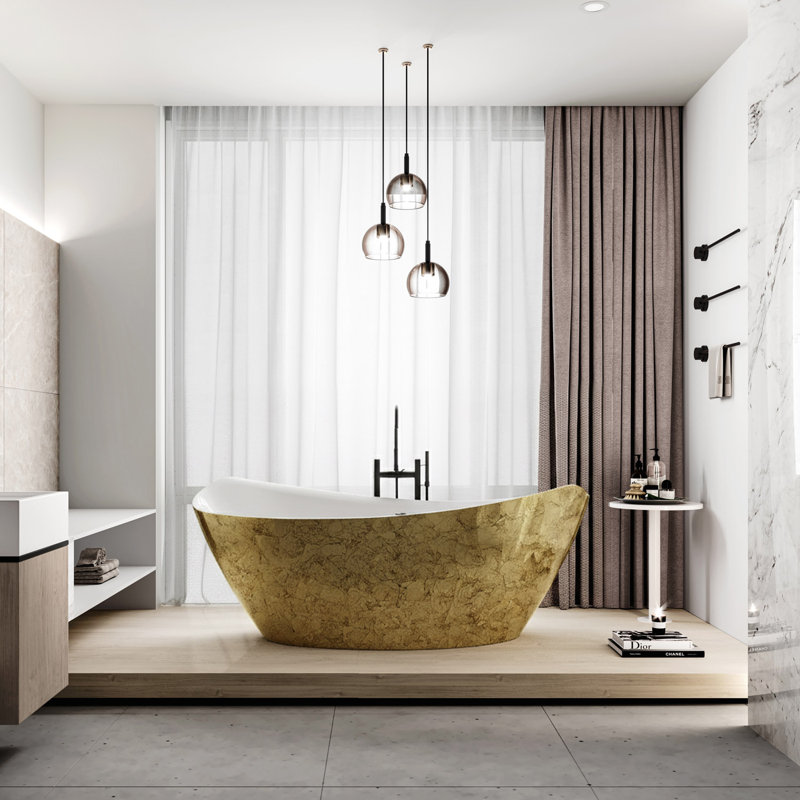 69.8'' L Freestanding Soaking Bathtub, Black/Gold
