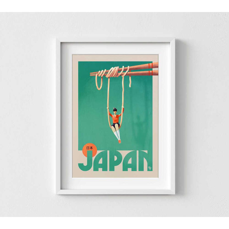 Affiche de voyage au Japon: art mural rétro de style Mid-Century, H 40 po x l 30 po, Impression encadrée avec passe-partout