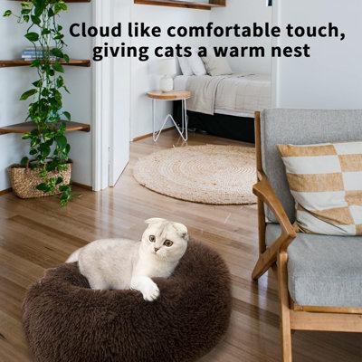 Lit pour chien pour petits chiens de taille moyenne, lit pour chien apaisant, lit douillet et rond lavable pour chiot et chaton avec fond antidérapant