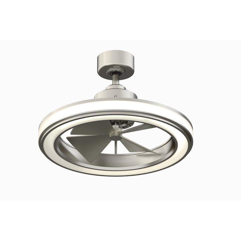 Gleam 16 inch Indoor/Outdoor Caged Ceiling Fan with Light Kit and Remote Control - Brushed Nickel, Brushed Nickel