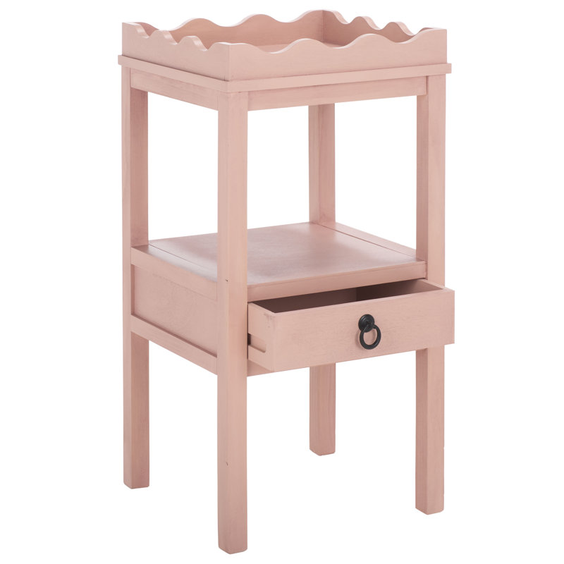 1-Drawer Accent Table with Scalloped Edges, Pink