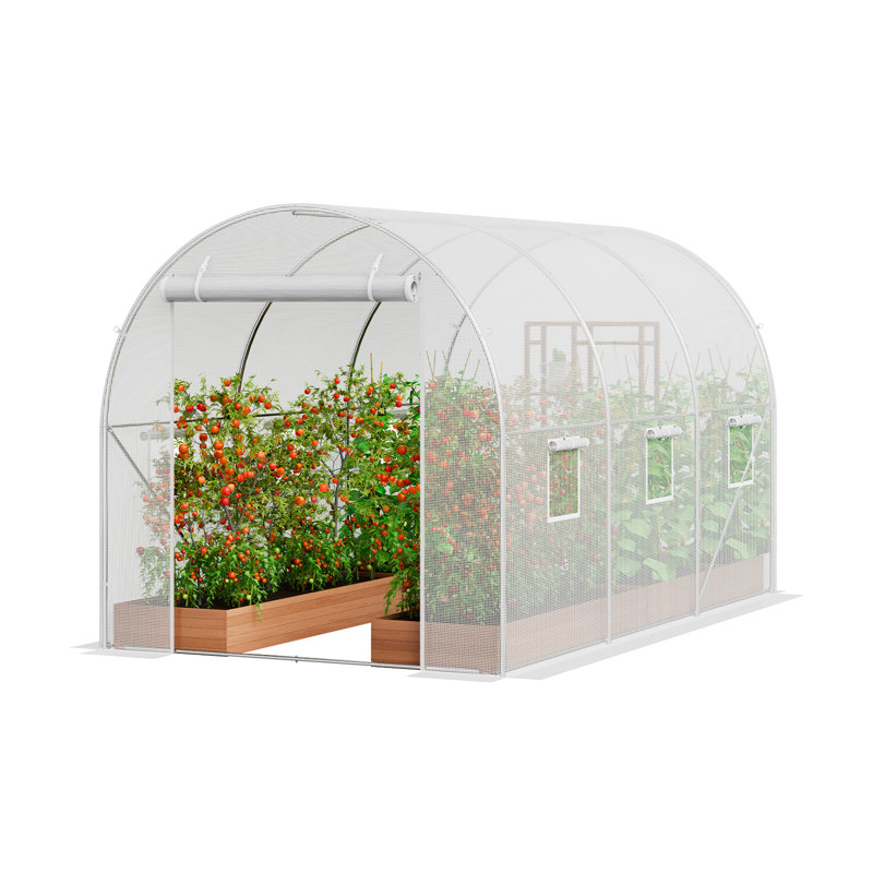 Walk-in Tunnel Greenhouse Galvanized Frame PE Cover, 6.2' H x 6.4' L x 9.6' D, White