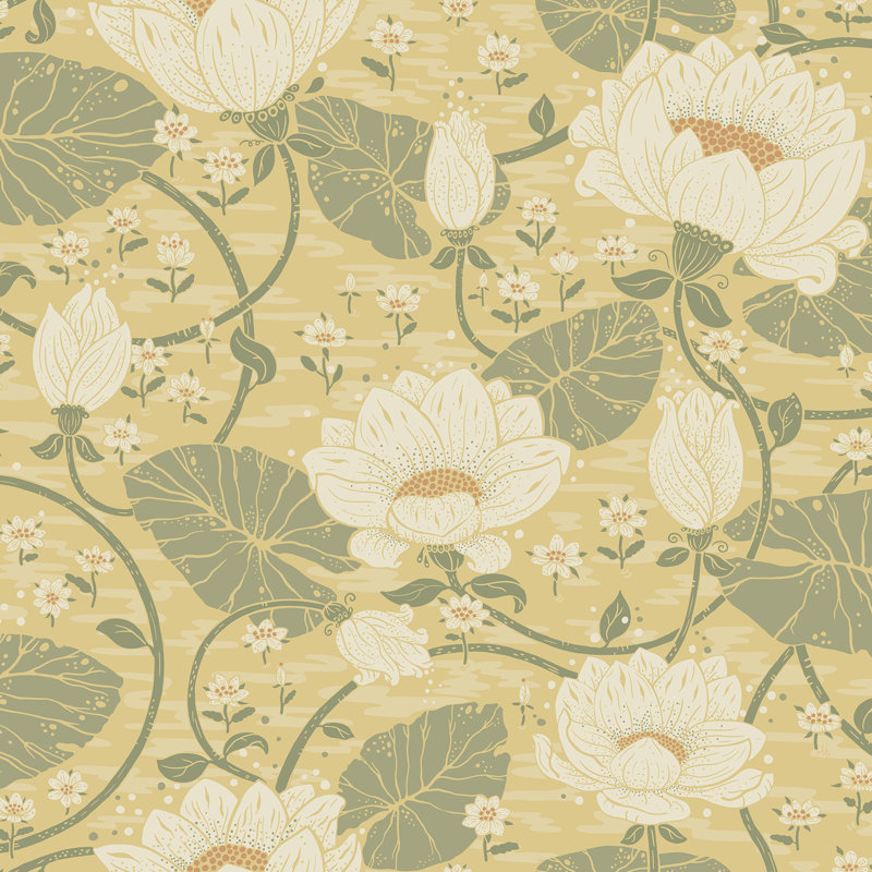 Ingrid Floral Wallpaper Roll, Light Yellow/Sage