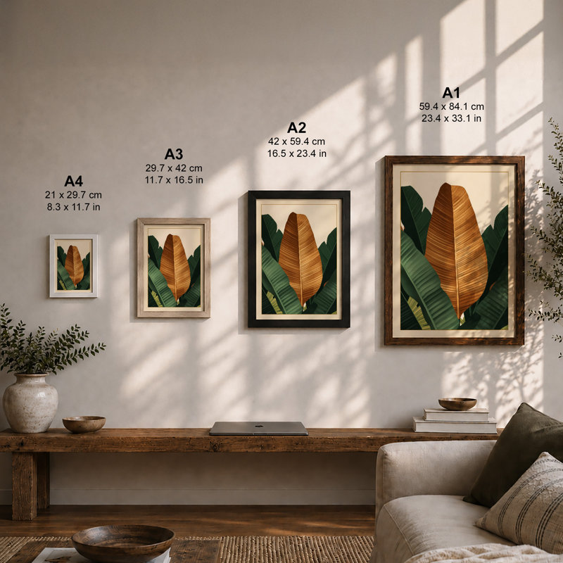 Golden Leaf Study Botanical - Framed Print, Unframed, A2 - 59.4 x 42.0 cm