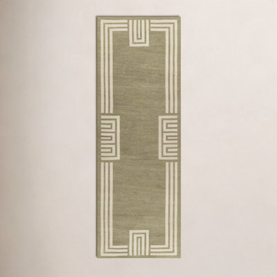 Theresa Green Hand-Woven Geometric Wool Rug