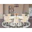 L'ensemble de table de salle à manger 9 pièces se compose d'une table moderne avec un plateau rond et de 8 chaises en polyester gris platine avec capitonnage à boutons, lin blanc-667199027-667199031