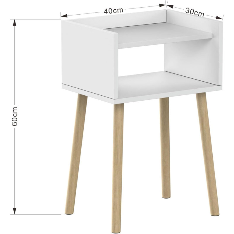 40cm W Solid Wood Bedside Table, White