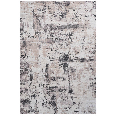 Tapis crème / brun à motif abstrait 6 x 9 qui ne perd pas ses poils et qui rehausse le tapis de la salle à manger du bureau à domicile