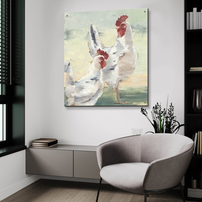 «Chicken Run» par Ethan Harper, art mural en verre acrylique, H 36 po x l 36 po x P 0,2 po