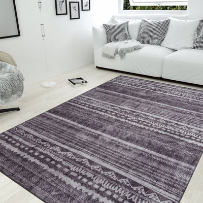 Tapis luxueux lavable à la machine, 4,9 x 7,5 pieds, 100% polyester, 1850 g / m², hauteur des poils: 0,2 pouce | Envers écologique en polyester recyclé | Parfait pour le salon et la chambre à coucher, conception douce et durable