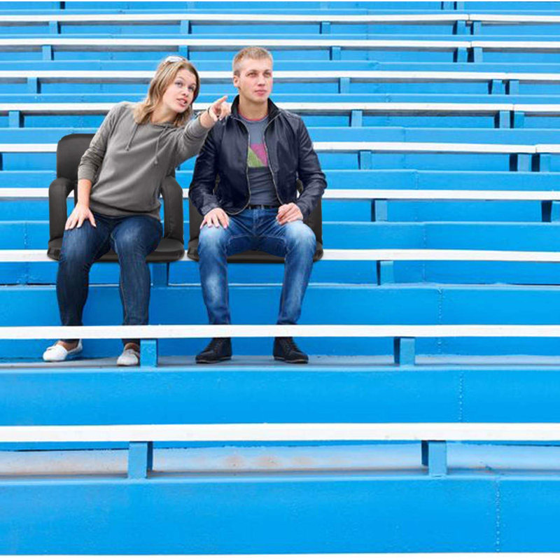 Chaise de stade et siège avec coussin inclinable rembourré et accoudoirs et sangles de transport, Noir, 2