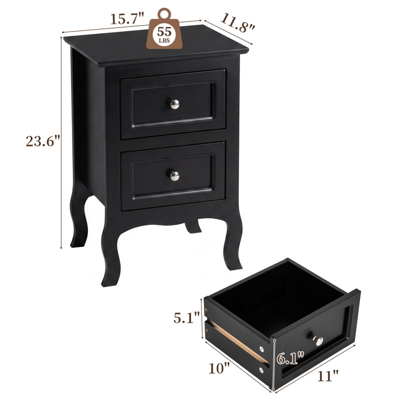 Kaser 15.75'' W Nightstand, Black