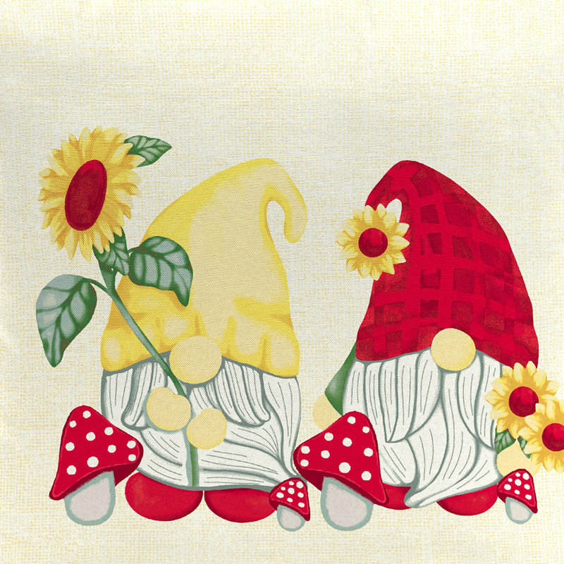 16" x 16" Outdoor Throw Pillow with Welt, Gnome Daisies Reversible