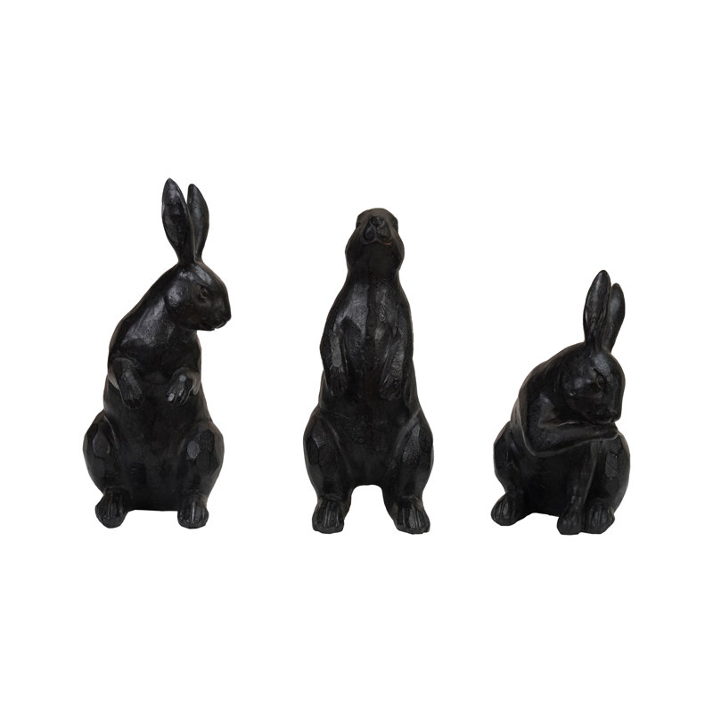 Ensemble de 3 décorations en lapin en résine, finition en métal coulé