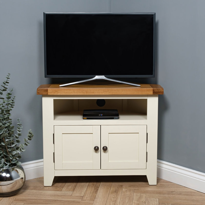 Hannam Unfinished Corner TV Stand for TVs up to 40", Cream/Brown