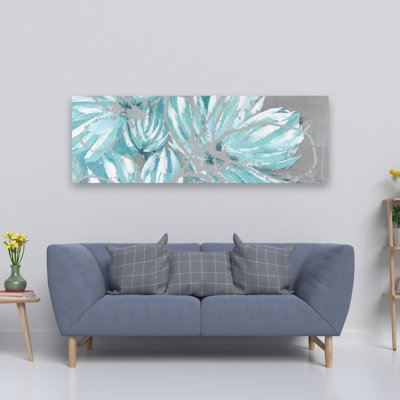 Three Little Abstract Blue Flowers - Contemporary Canvas Art