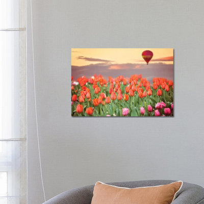 Tulip Field Hot Air Balloon 1 Piece Wrapped Canvas Wall Art