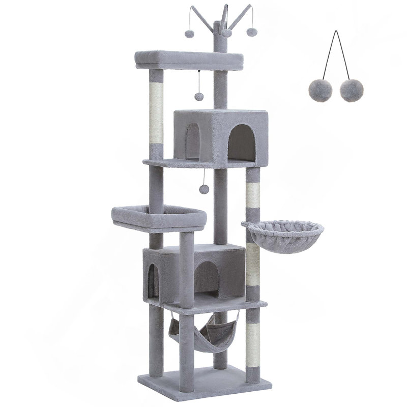 Arbre à chat multi-niveaux avec poteaux à griffer hamac et cando pour activité et repos pour chat