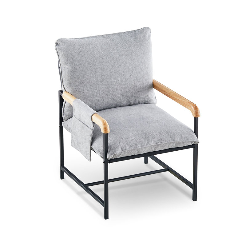 50cm H Fabric Upholstered Metal Armchair, Grey