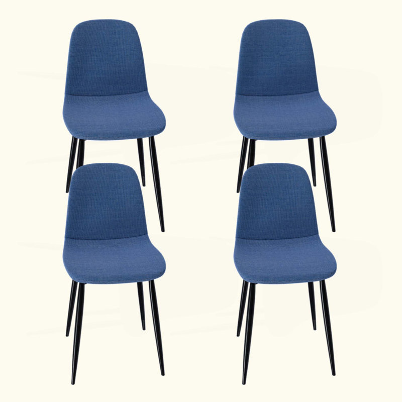 Ensemble de 4 chaises de salle à manger modernes avec pieds en fer et chaise d'appoint rembourrée pour la cuisine, Bleu