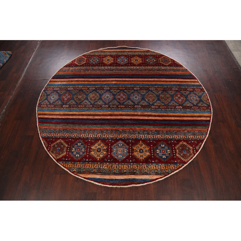 Tapis unique en laine noué à la main 8 pi One-of-a-Kind en rouge / brun / bleu