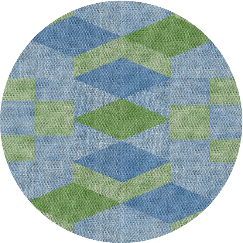 Tapis décoratif vert à motif géométrique quon, Rond 6 pi