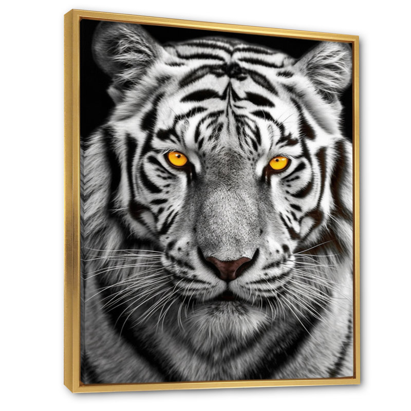 Tigre blanc féroce I - reproduction sur toile, Cadre flottant doré, H 40 po x l 30 po x P 1,5 po