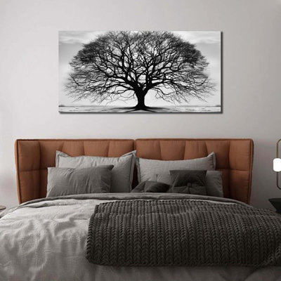 Arbre de vie, art mural grand, art mural noir et blanc, paysage moderne, impressions sur toile, décor pour salon, chambre à coucher, bureau, prêt à être suspendu, 20 po x 40 po