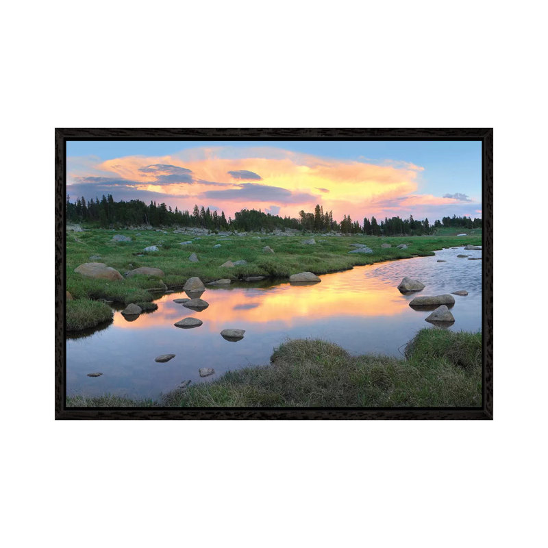Clouds And Sunset Reflected In Stream, Hellroaring Plateau, Montana 1 Piece Wall Art on Canvas, 101.6 cm H x 66.04 cm W