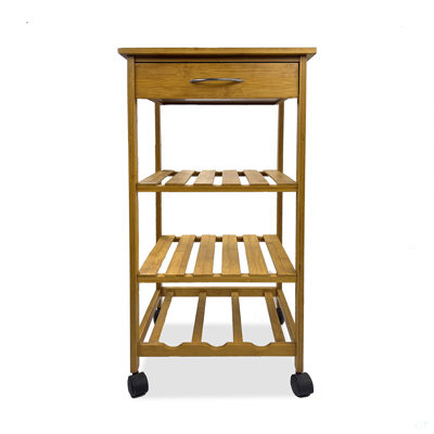 Chariot moderne moderne avec trois tablettes ouvertes et un tiroir de rangement