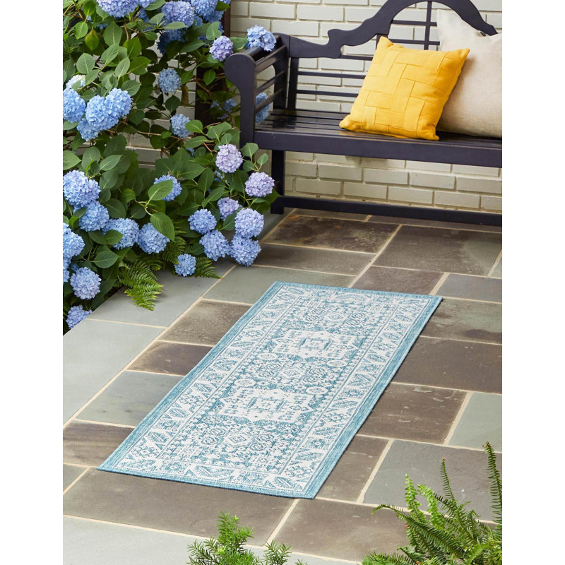Tapis intérieur / extérieur bleu Danera, Tapis de couloir 2 pi x 7 pi 10 po