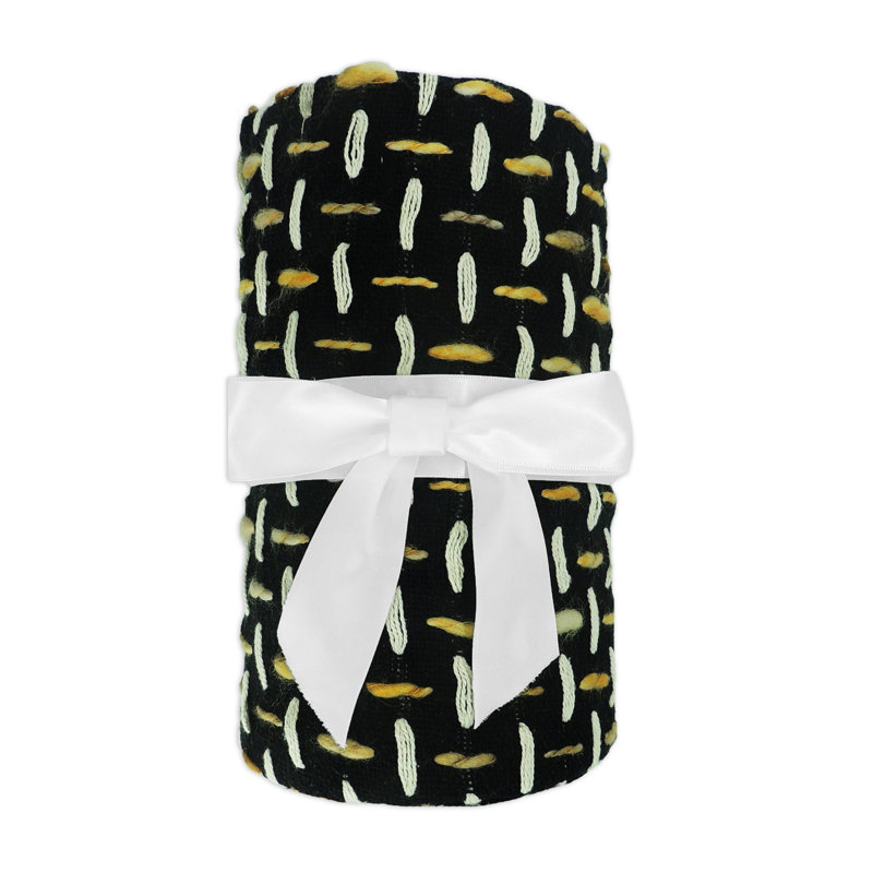 Woven Striped 100% Cotton Throw Blanket, Black/Gold