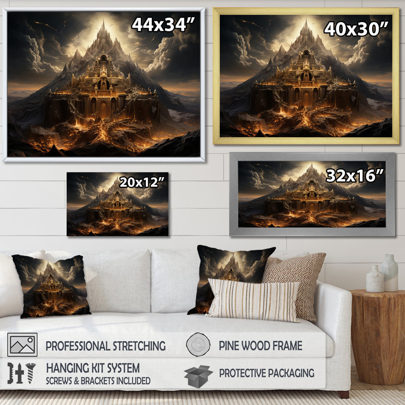 Judaïsme, Mont Moriah, sommet sacré, mystère clair de lune II sur toile, Cadre doré simple, H 24 po x l 32 po x P 1 po