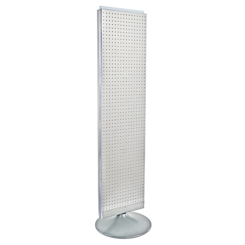 Two-Sided Pegboard Floor Display on a Silver Round Stationary Base: Panel Size: 16"W x 60"H