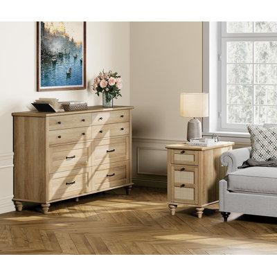 WAMPAT 2 Piece Bedroom Set - Includes Bedroom 8 Drawer Dresser, Wooden End Table With Charging Station  Storage Cabinet, 2 Piece Dresser And Nightsta