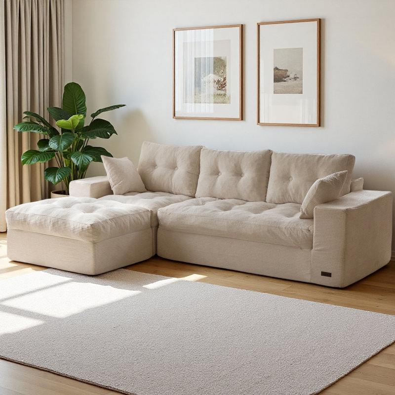 Canapé modulaire en velours côtelé Boneless, canapé modulaire 4-en-1, Beige, H 22 po x l 104 po x P 37,75 po