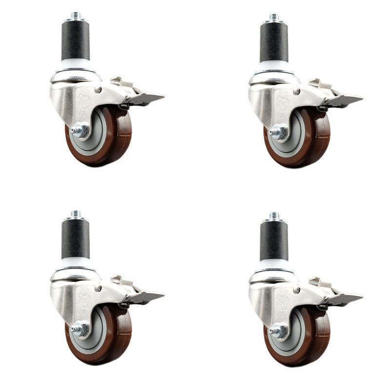 Roulettes pivotantes, H 3,5 po x l 3,5 po, Marron