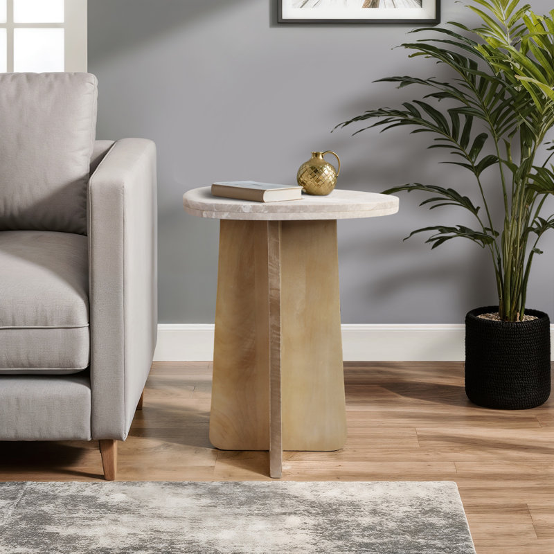 Table d'appoint 24 po en pierre et marbre brun moderne pour la maison, le bureau, la chambre à coucher et le salon