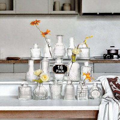 Ensemble de vases en verre 16 pièces, mini vase rétro pour décorations de mariage rustiques