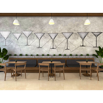 Martini Glass Wall Decal, Cocktail Line Art, Bar Wall Sticker, Modern Lounge Decor, Minimal Drink Mural 550MV