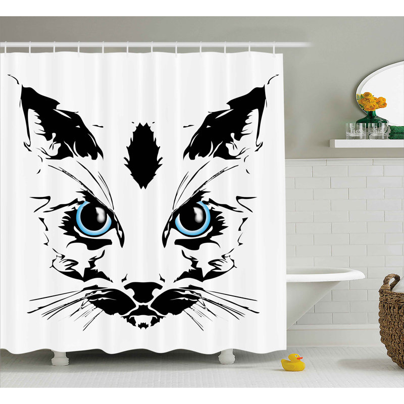 Rideau de douche très grand chat et crochets, H 69 po x l 70 po