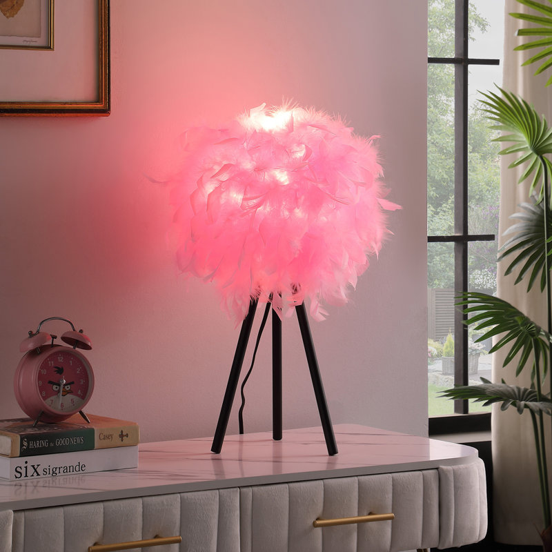 Feather Tripod Table Lamp, Pink