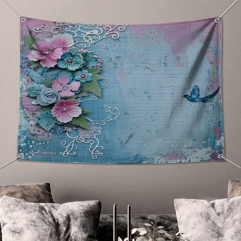 Tapisserie florale - Art mural, H 68 po x l 80 po avec 4 œillets