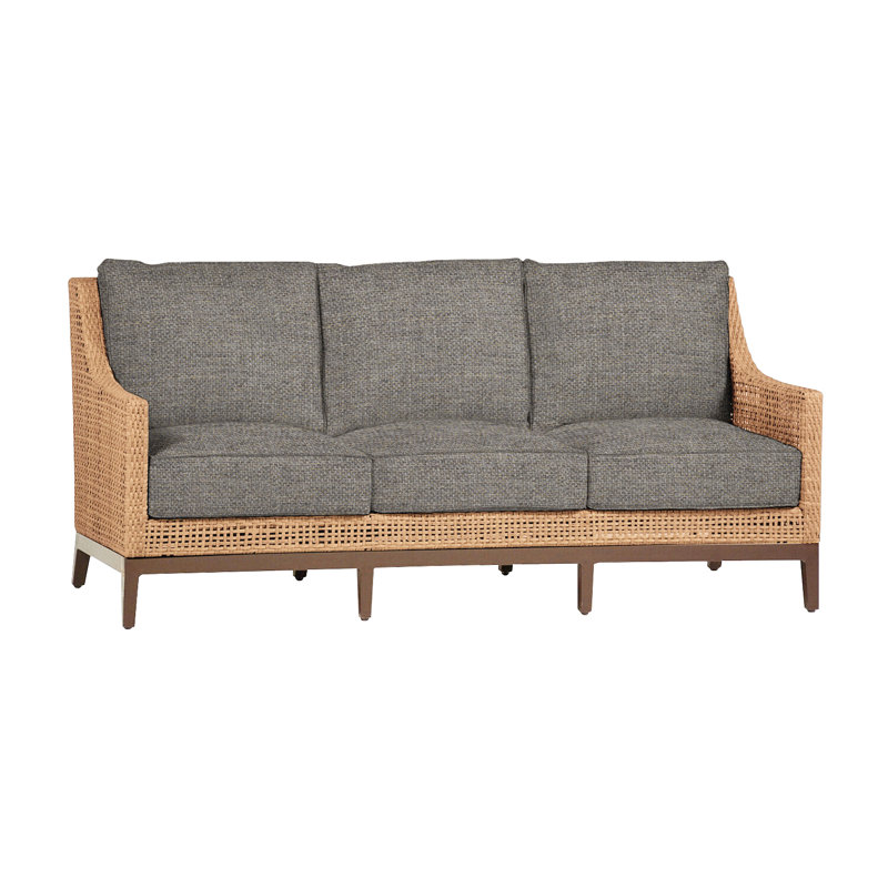 Peninsula 80" Wide Outdoor Wicker Patio Sofa with Cushions, Raffia/Sandalwood, Perigold Posh Oat, No welt + Dream fill