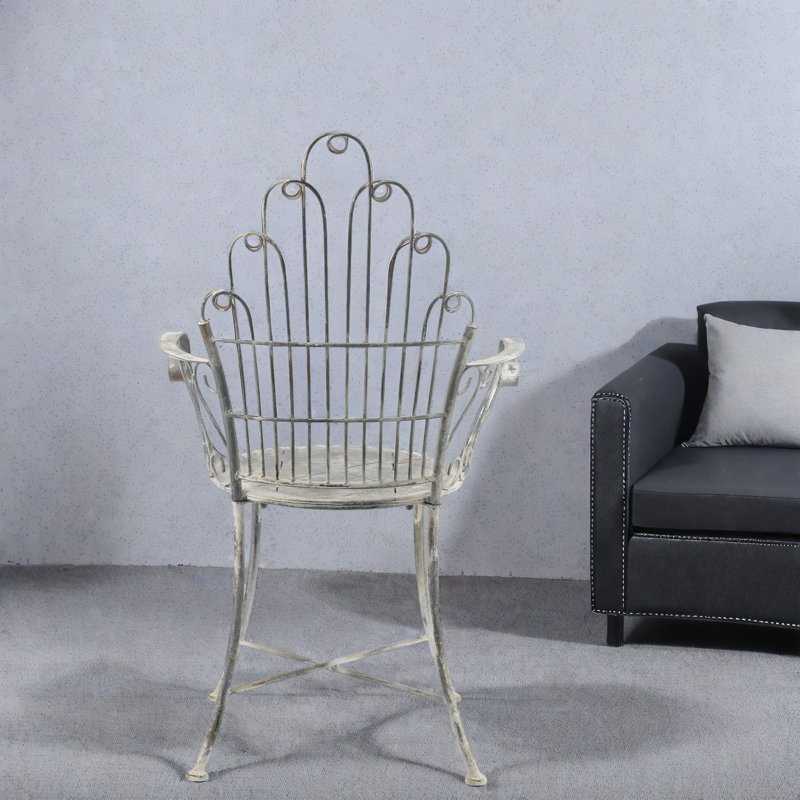 Rustic Iron Accent Chair, Distressed Silver Finish For Garden & Home