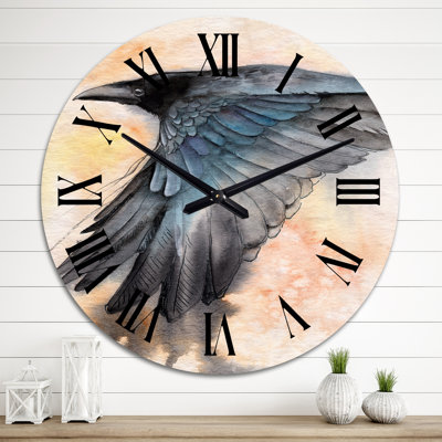 Black Raven Spreading Its Wings - Traditional wall clock