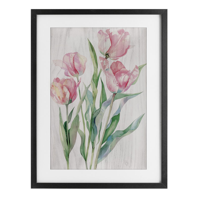 "Stupell Industries", Tulipes roses sous un verre, art mural encadré par Maya Blooms, H 20 po x l 14 po, Cadre noir minuit