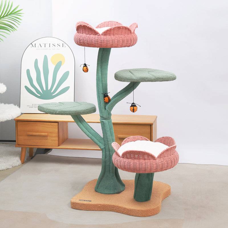 Arbre à chat de 47,8 po avec poteaux à griffer Everhard, Vert/rose