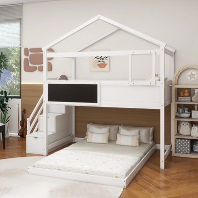Twin Over Full House Bunk Bed With Storage Staircase And