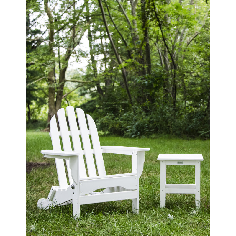 Leighton Foldable Outdoor Adirondack Chair With Table, White